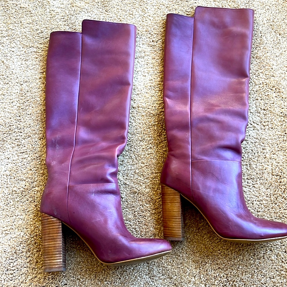 Kate Spade Saturday  Plum Leather Tall Heeled Boots size 9